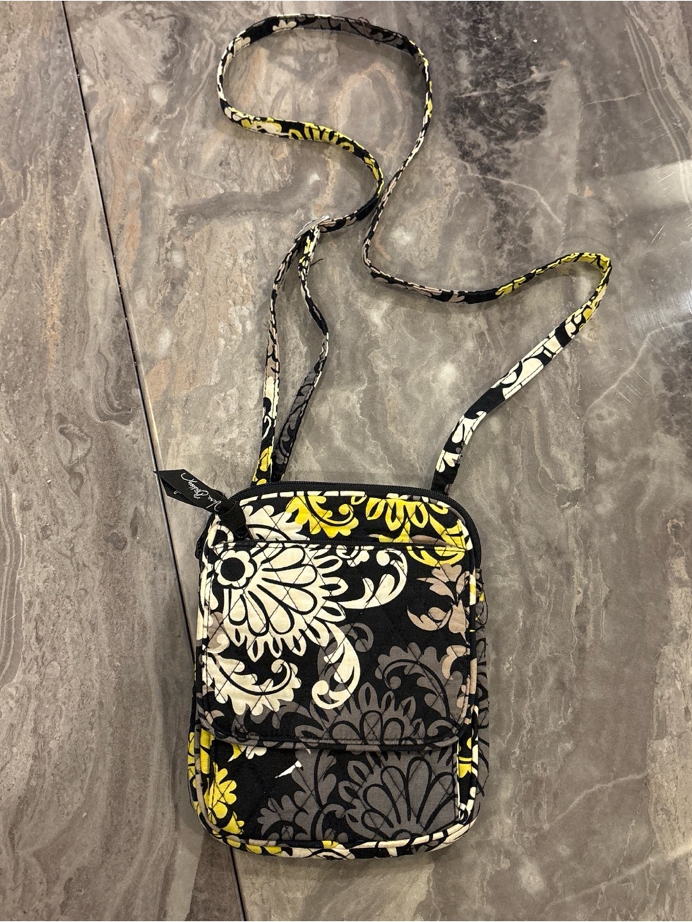 Vera Bradley Black Yellow Floral Quilted Crossbody Bag